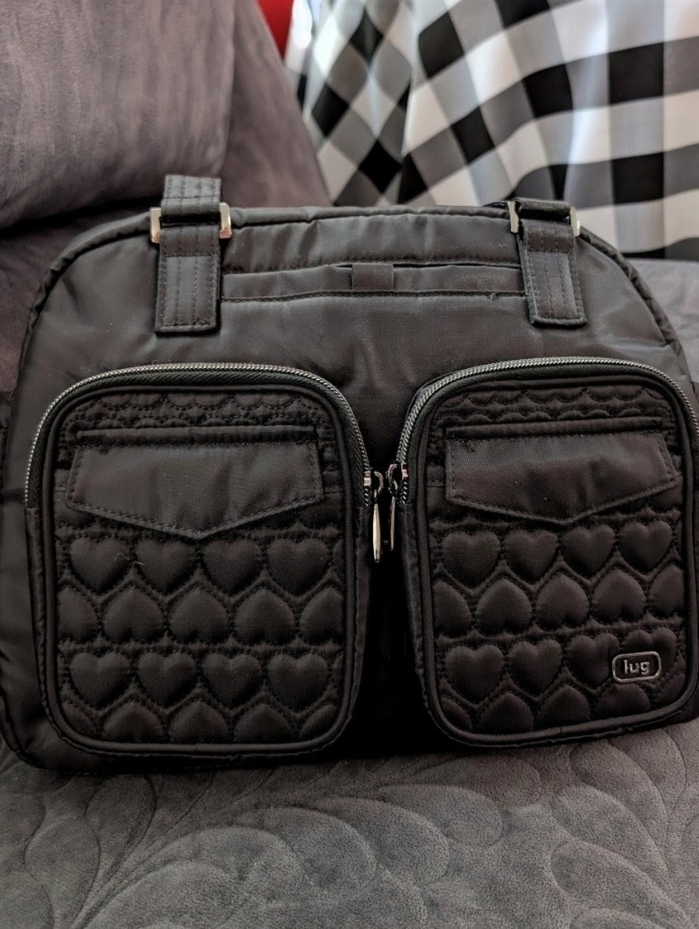 Lug Jumper 2 Carry-All Crossbody Tote Bag Quilted Hearts Black!